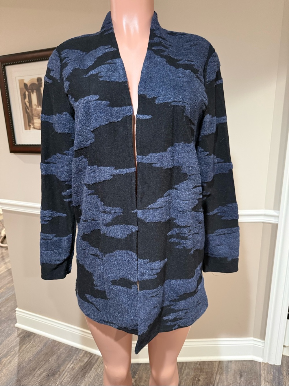 NIC+ZOE Navy and Black Textured Open Cardigan